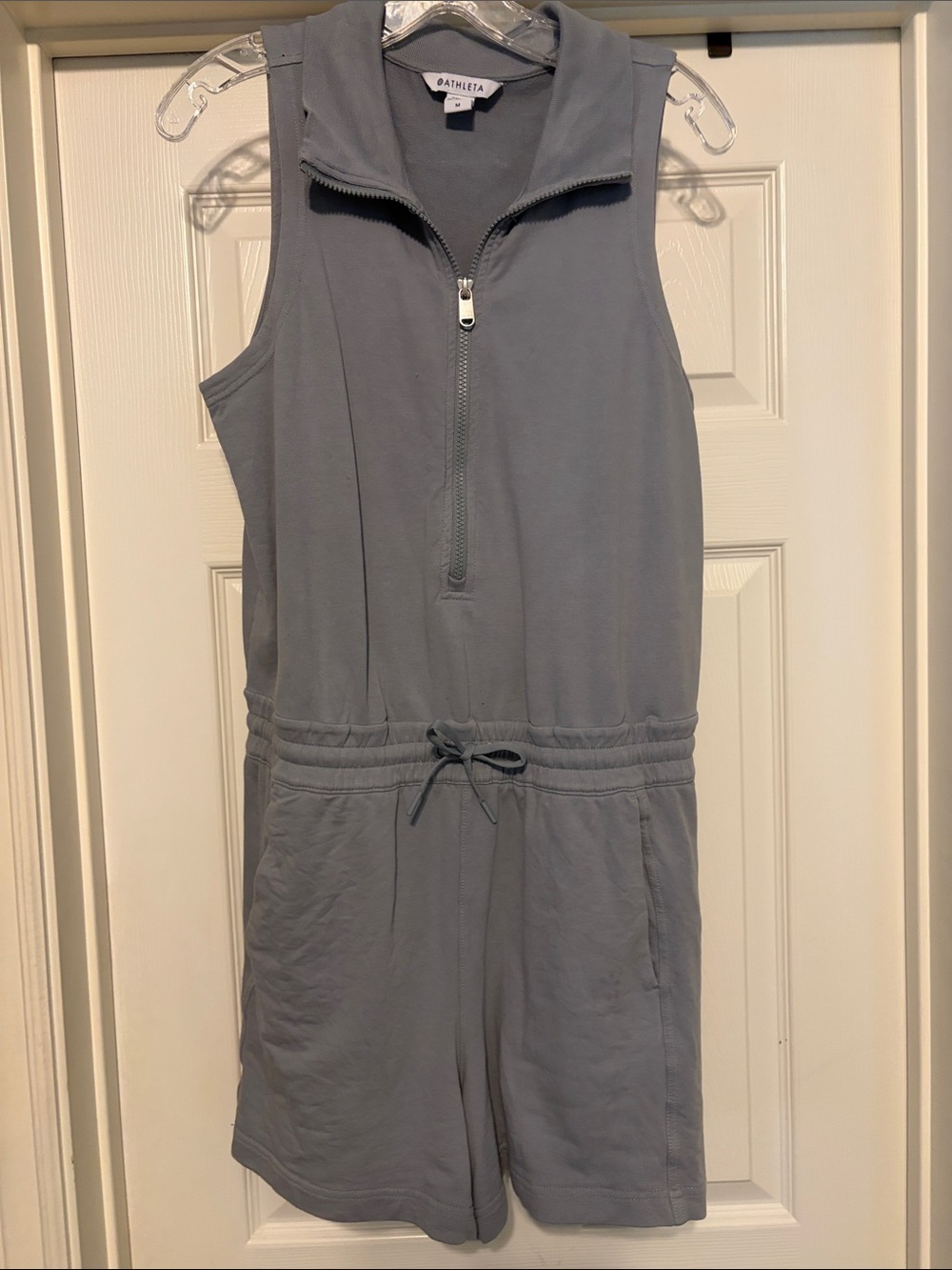 Athleta knit gray short romper sz M zip front so soft